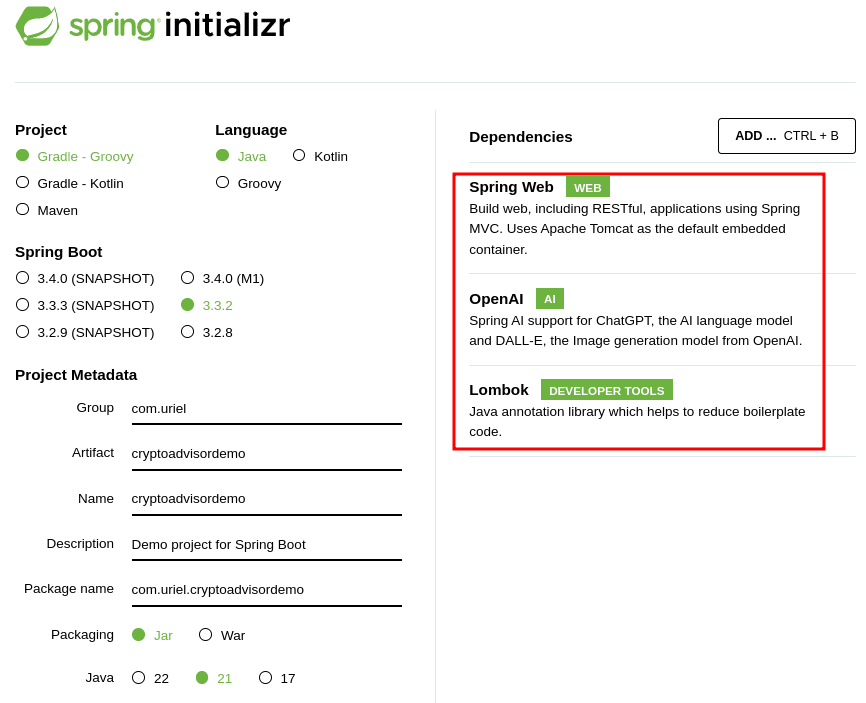 Project setup with Spring Initializer